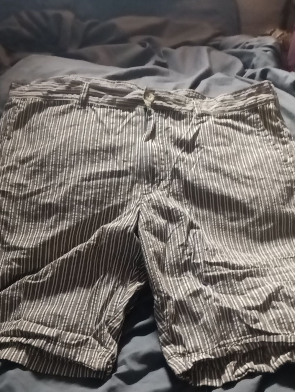 Men's Flat Front Striped Shorts - Tan, Olive Green, And Navy